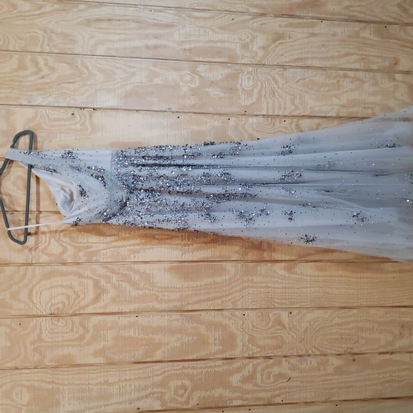 Park108 Silver Gray One Shoulder Sequin Illusion Chiffon Maxi Gown Dress Size 4 - Picture 7 of 9